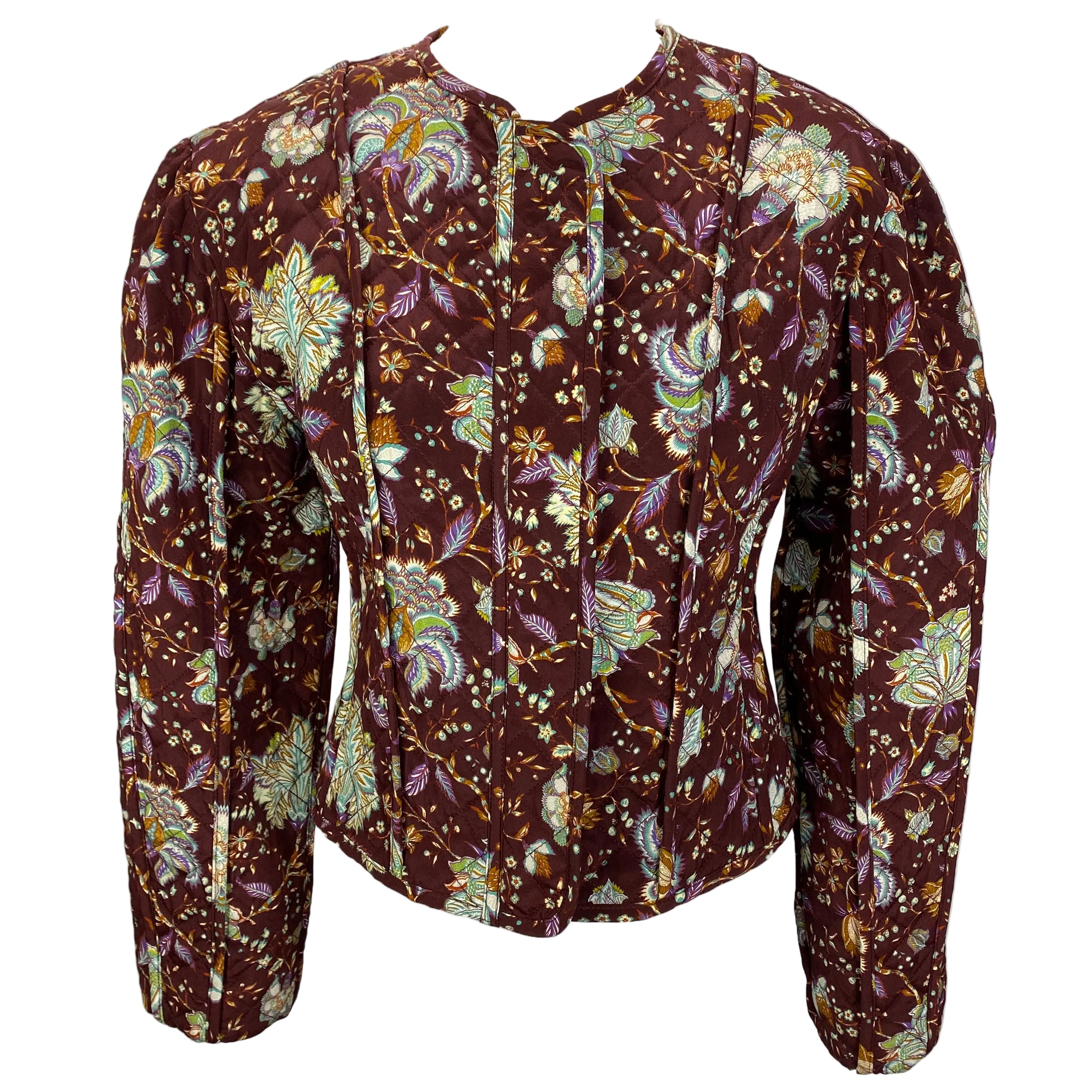 Ulla Johnson New £1000 Deep Burgundy Floral Quilted Silk Jacket S