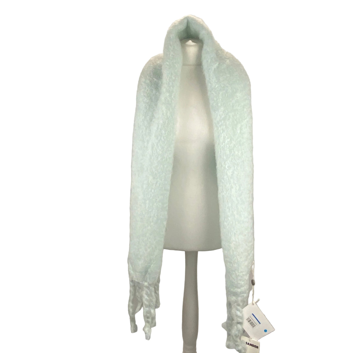 Jil Sander New £360 Pastel Mint Fringed Mohair Scarf