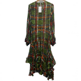 Preen Green Printed Silk Maxi Dress XS