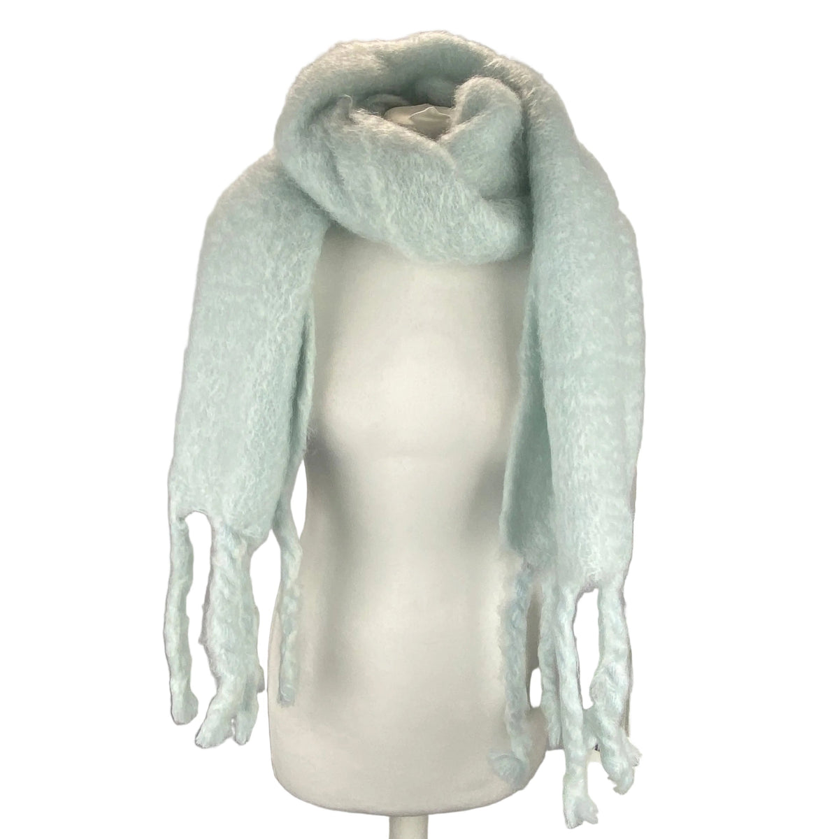 Jil Sander New £360 Pastel Mint Fringed Mohair Scarf