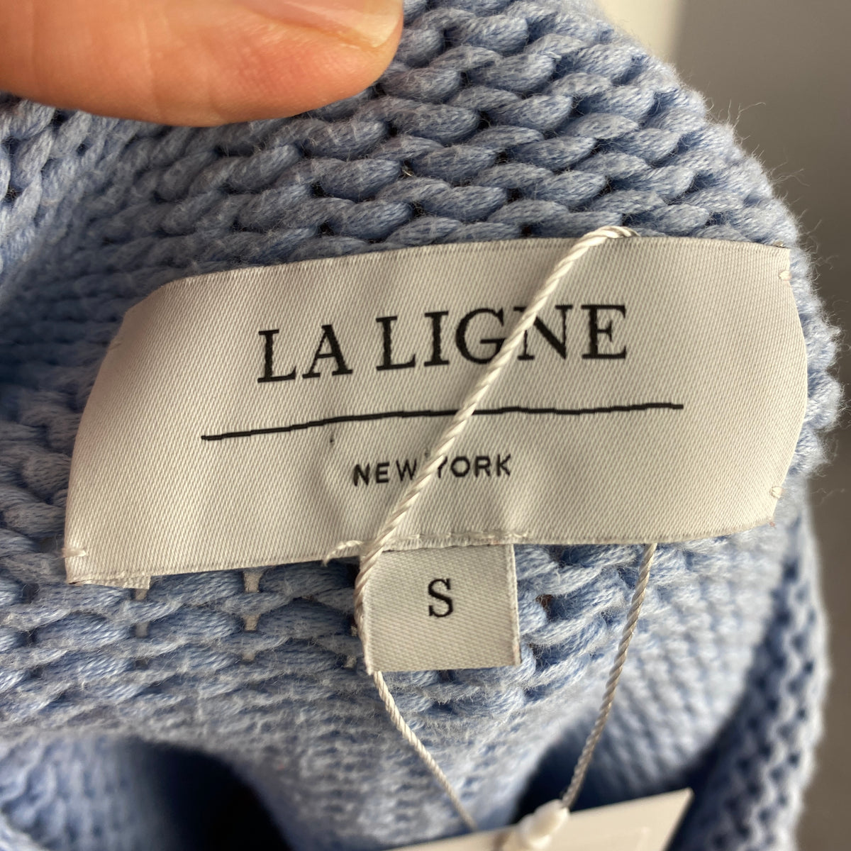 La Ligne Baby Blue & Red Stripe Chunky Cotton Sweater S