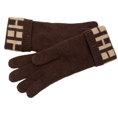 Hermes Brown H Logo Cashmere Gloves S/M