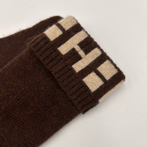 Hermes Brown H Logo Cashmere Gloves S/M