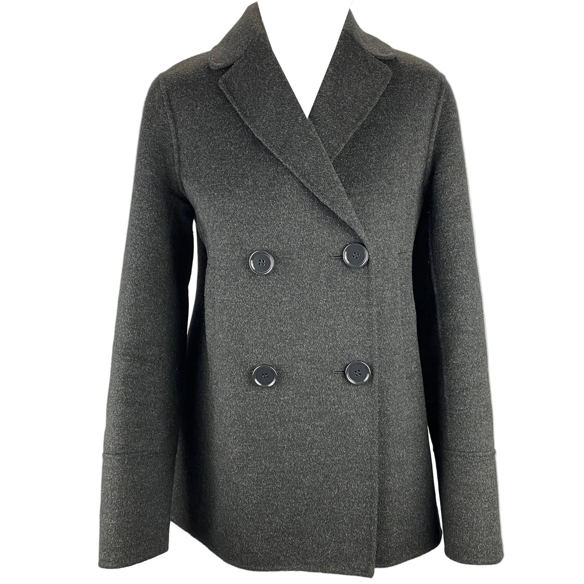 Max Mara Charcoal Wool & Angora Pea Coat S