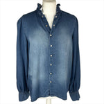 Ba&sh Denim Popper Button Ruffle Shirt S