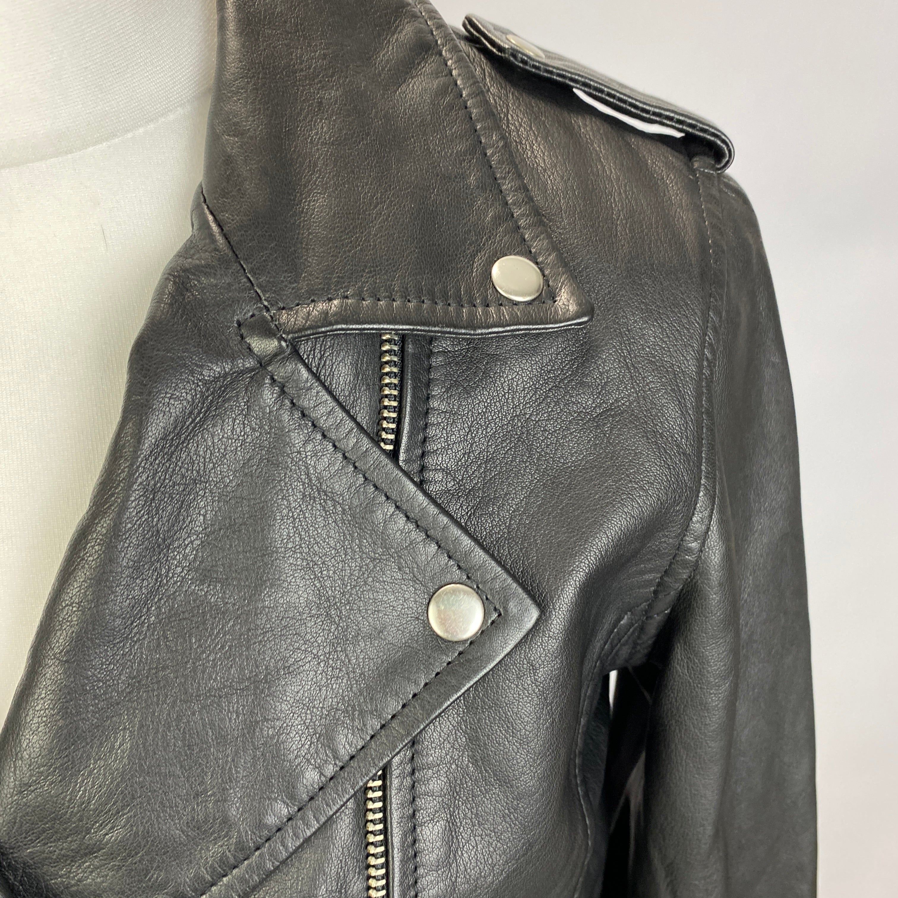 Sezane New £370 Black Lambs Leather Zig Biker Jacket M
