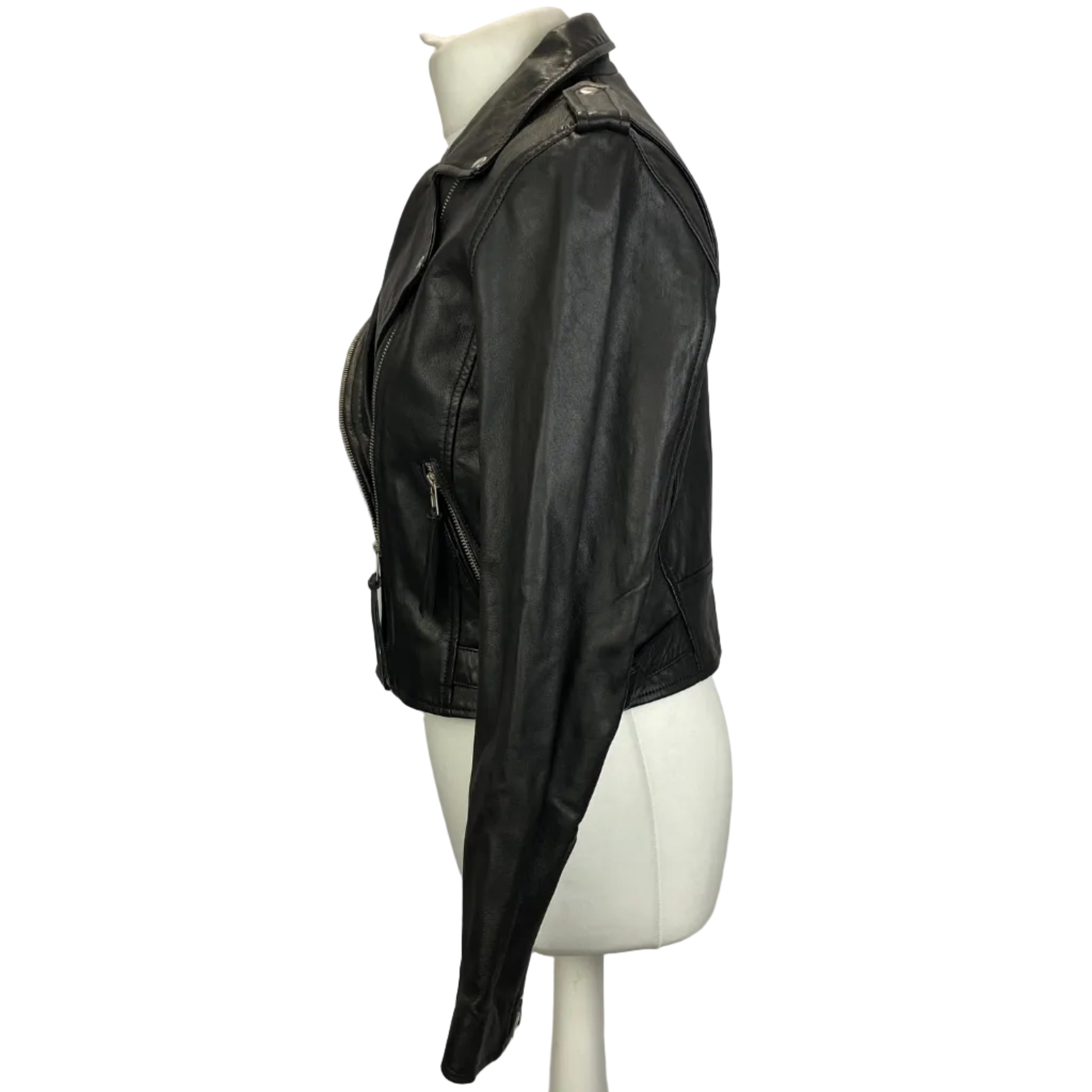 Sezane New £370 Black Lambs Leather Zig Biker Jacket M