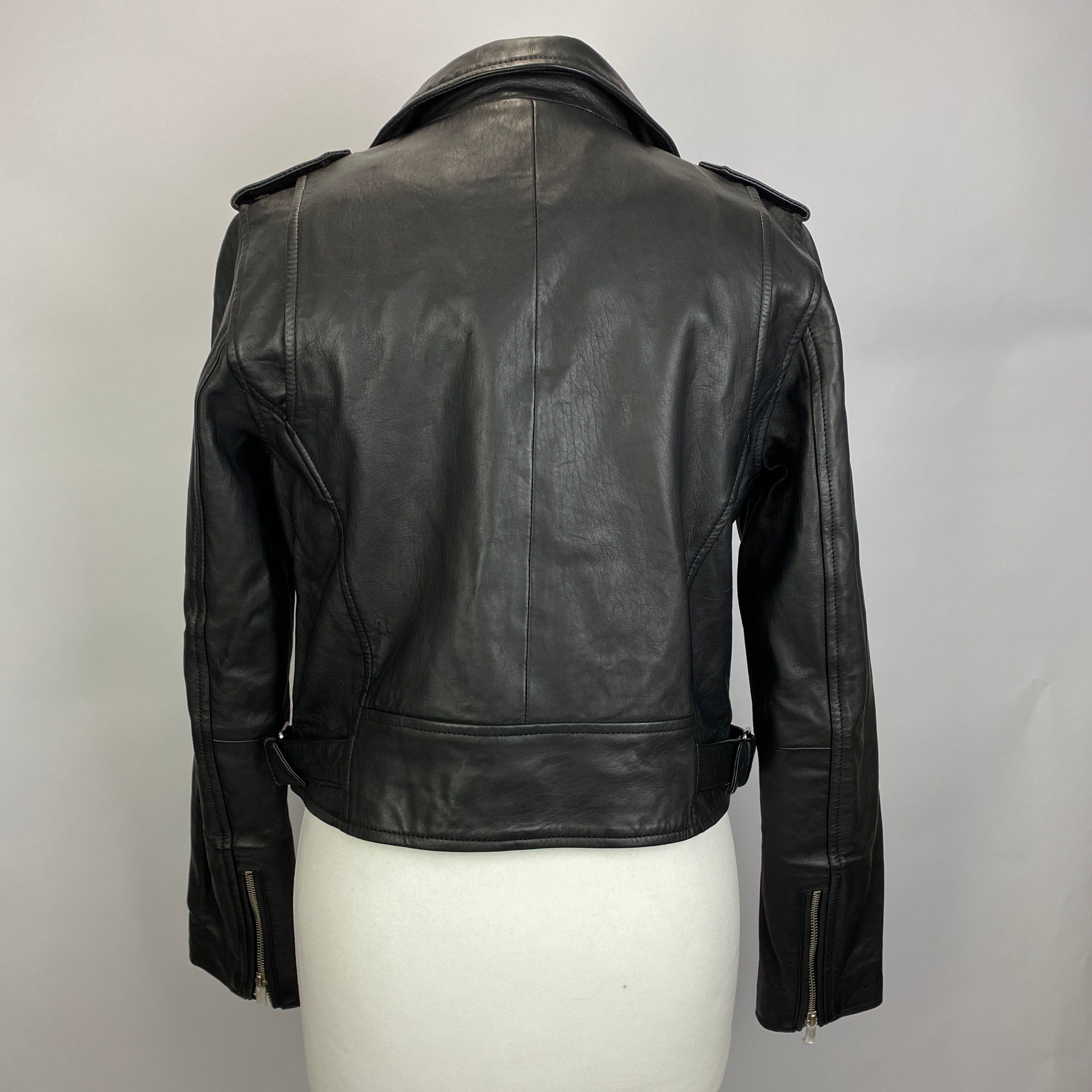 Sezane New £370 Black Lambs Leather Zig Biker Jacket M