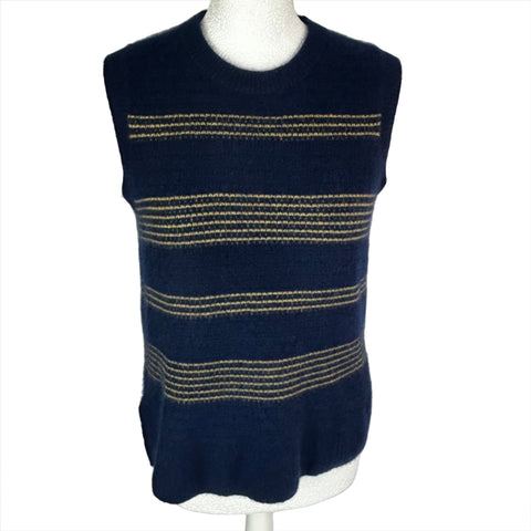 Me&Em £195 Navy Stripe Cashmere & Silk Sweater Vest S