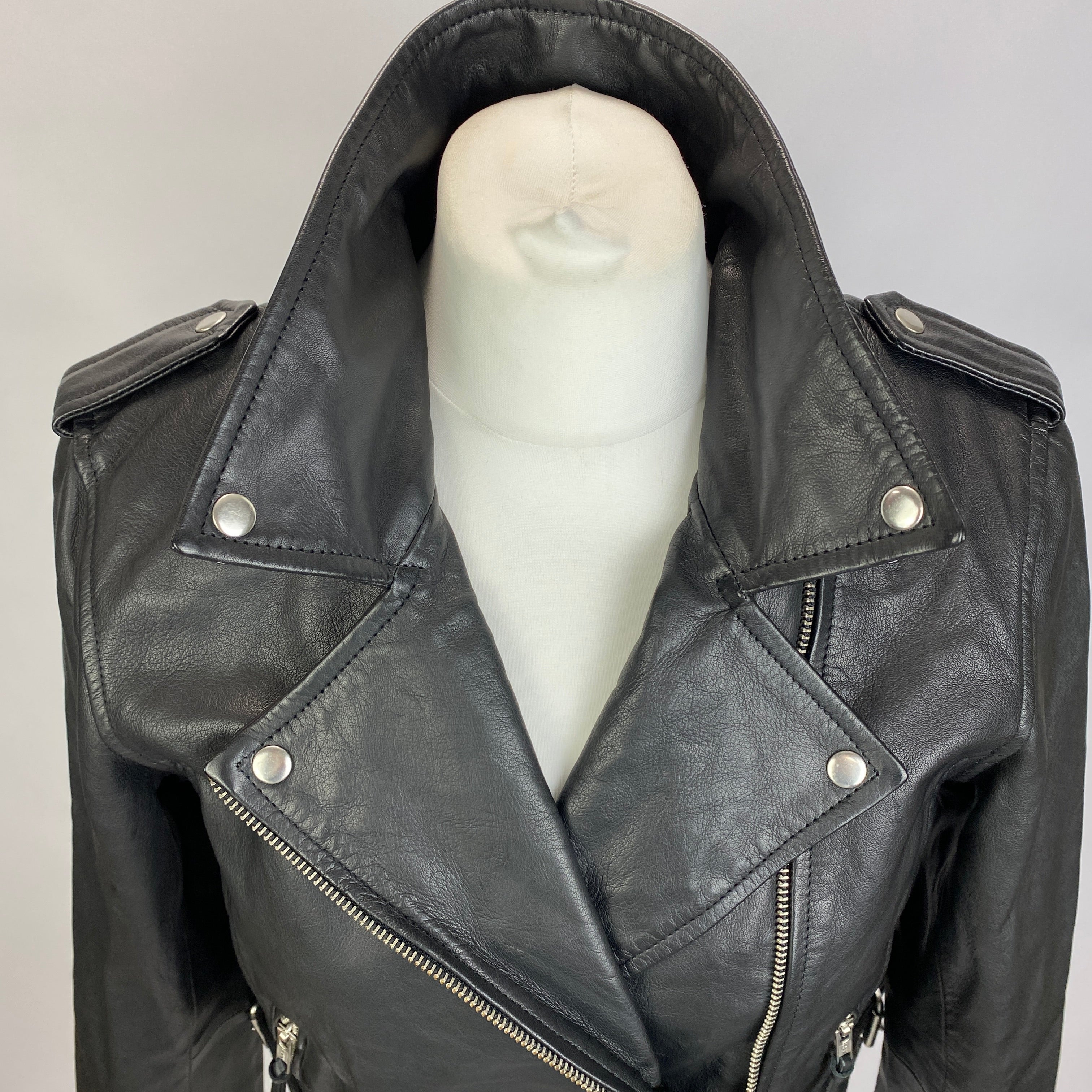 Sezane New £370 Black Lambs Leather Zig Biker Jacket M