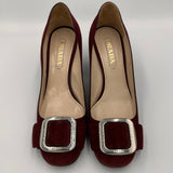 Prada Burgundy Suede Silver Buckle Heels 37