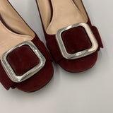 Prada Burgundy Suede Silver Buckle Heels 37