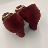 Prada Burgundy Suede Silver Buckle Heels 37