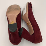 Prada Burgundy Suede Silver Buckle Heels 37