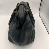 Smythson Large Black Leather & Lizardskin  Nancy Bag