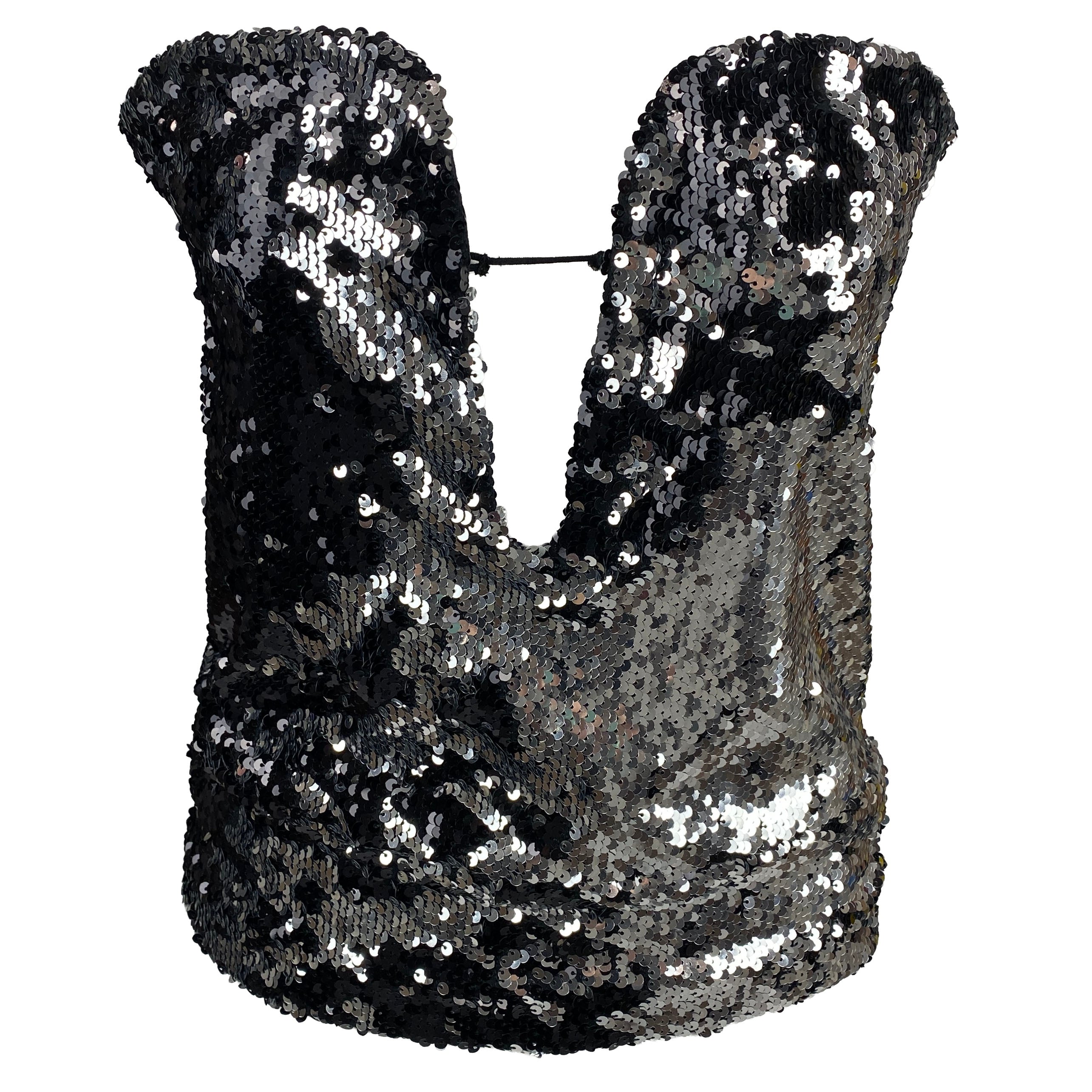 Isabel Marant Black & Silver Sequin Mandy Bustier Top XS/S