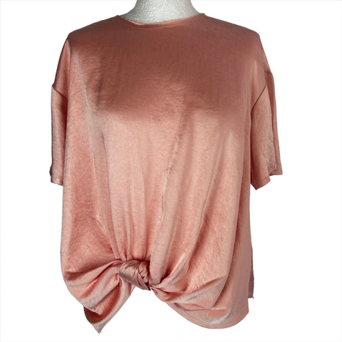 Rejina Pyo Pink Silky Tie Detail T Shirt L