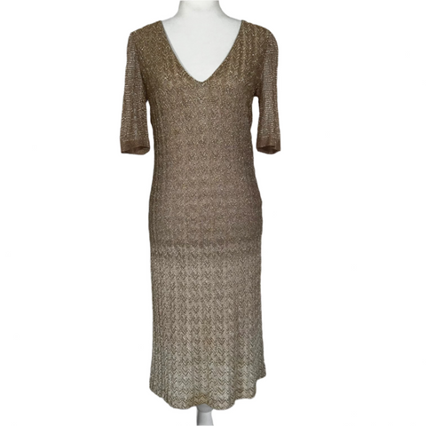 Missoni Gold Lurex Fancy Knit Midi Dress S