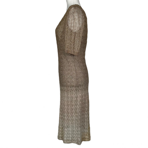 Missoni Gold Lurex Fancy Knit Midi Dress S