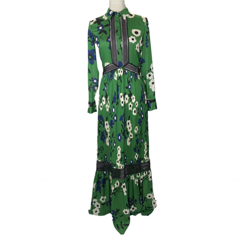 Self-Portrait Green Floral Silk Maxi Dress XXS