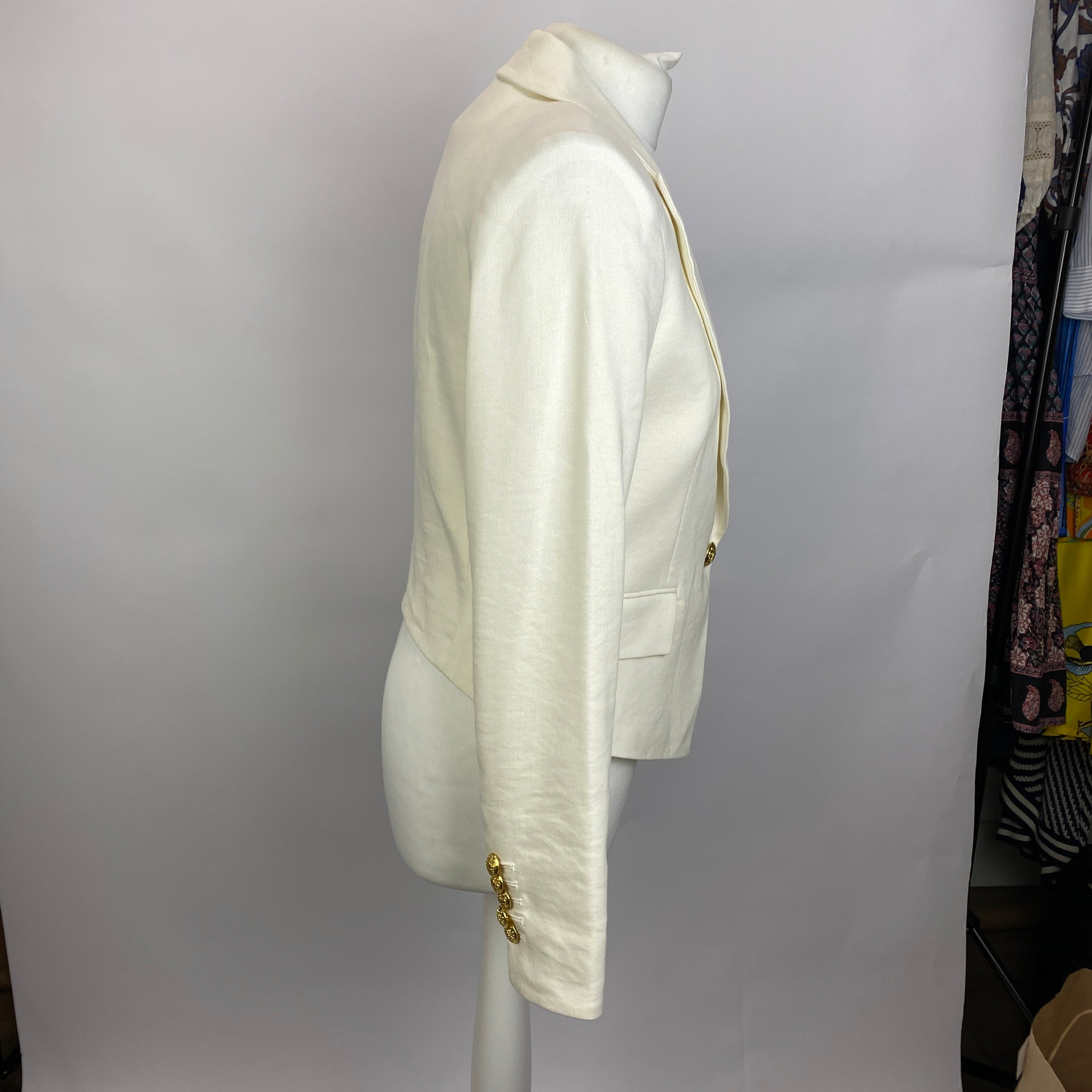 Veronica Beard Ivory Linen Mix Brass Button Dickey Jacket S