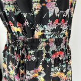 Tibi Black & Pastel Geometric Silk Midi Dress XXS/XS