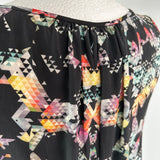 Tibi Black & Pastel Geometric Silk Midi Dress XXS/XS