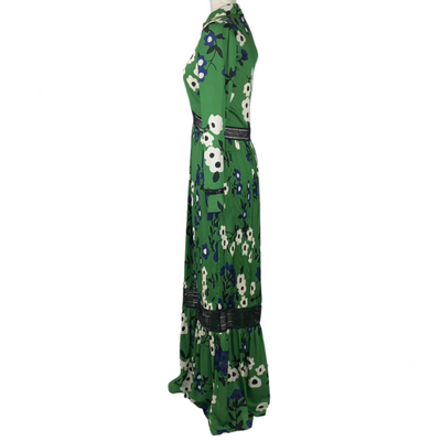 Self-Portrait Green Floral Silk Maxi Dress XXS