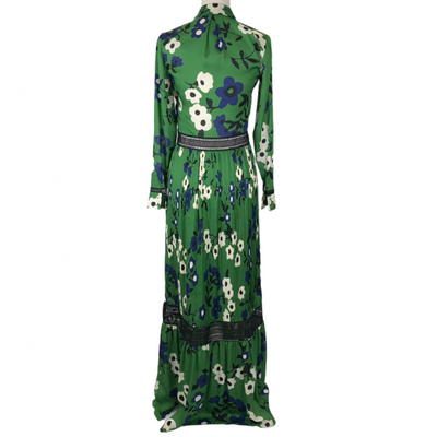 Self-Portrait Green Floral Silk Maxi Dress XXS