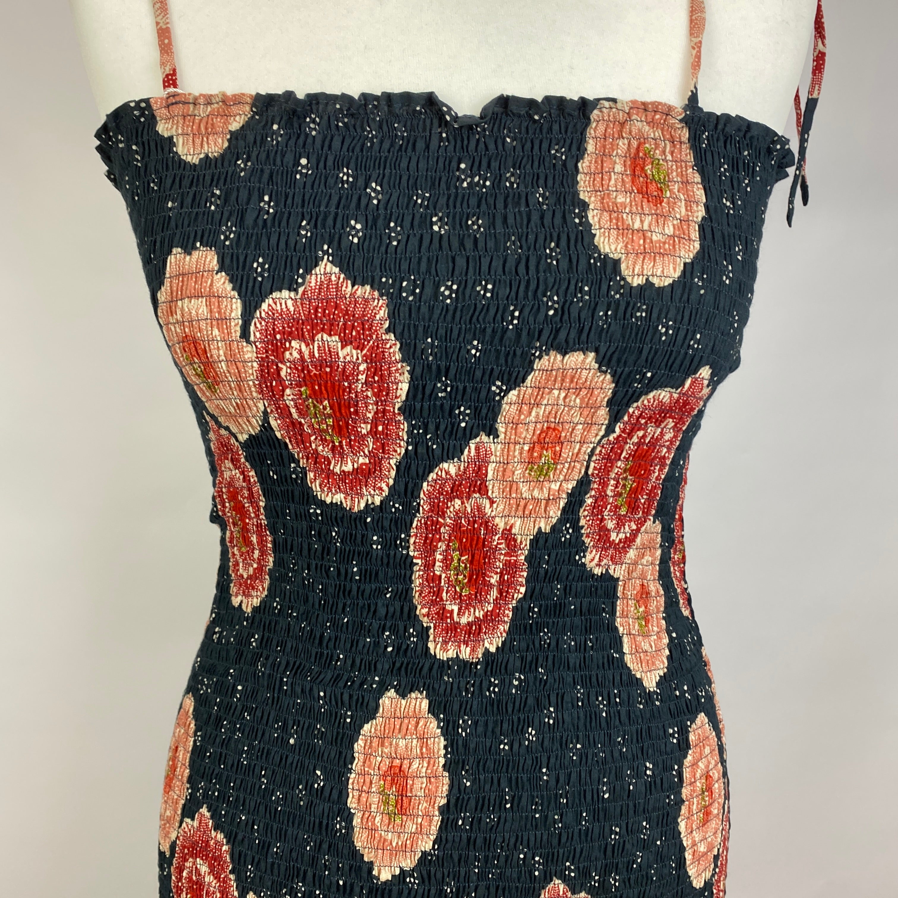 Natalie Martin New Black & Pink Floral Print Shirred Maxi Dress S