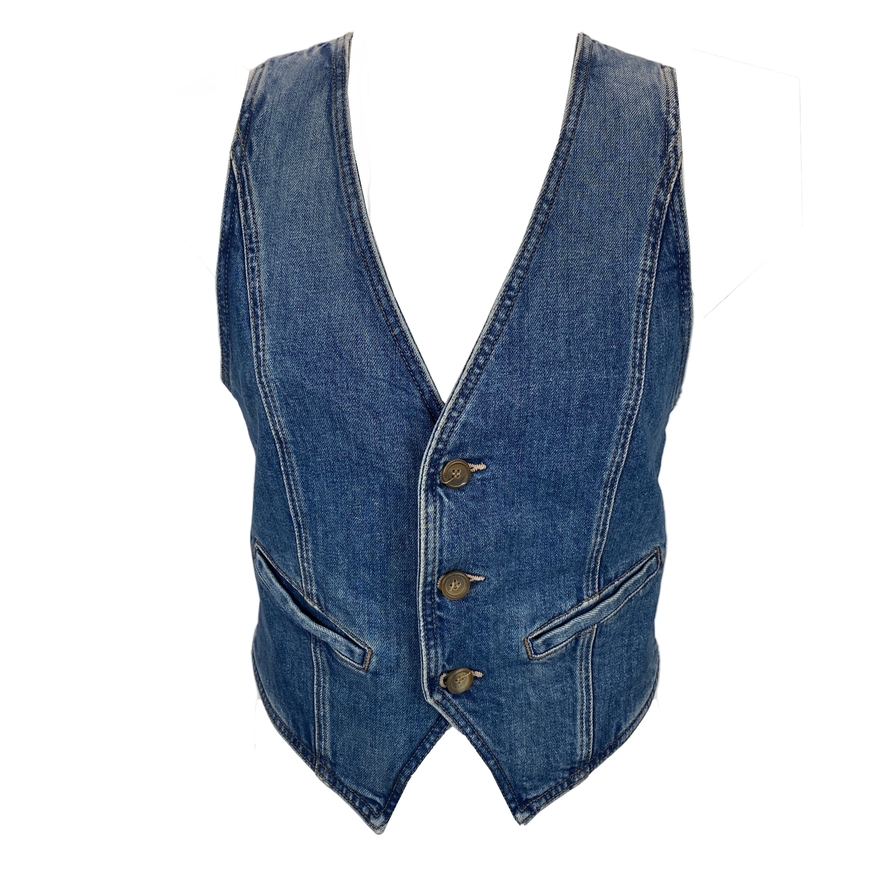 Clare V x Mother $320 Vintaged Denim Waistcoat XS