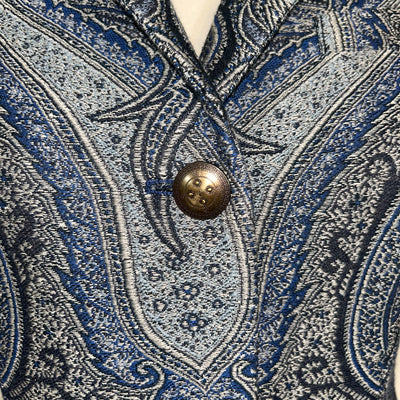 Etro £1400 Blue & Grey Paisley Brocade Blazer S