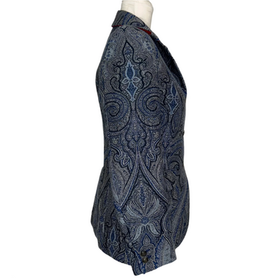 Etro £1400 Blue & Grey Paisley Brocade Blazer S