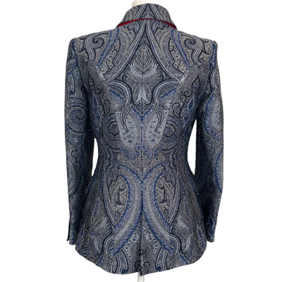 Etro £1400 Blue & Grey Paisley Brocade Blazer S