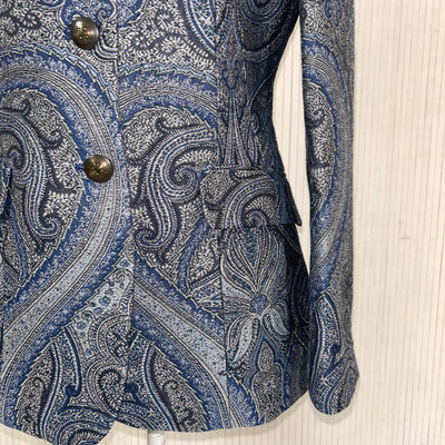 Etro £1400 Blue & Grey Paisley Brocade Blazer S