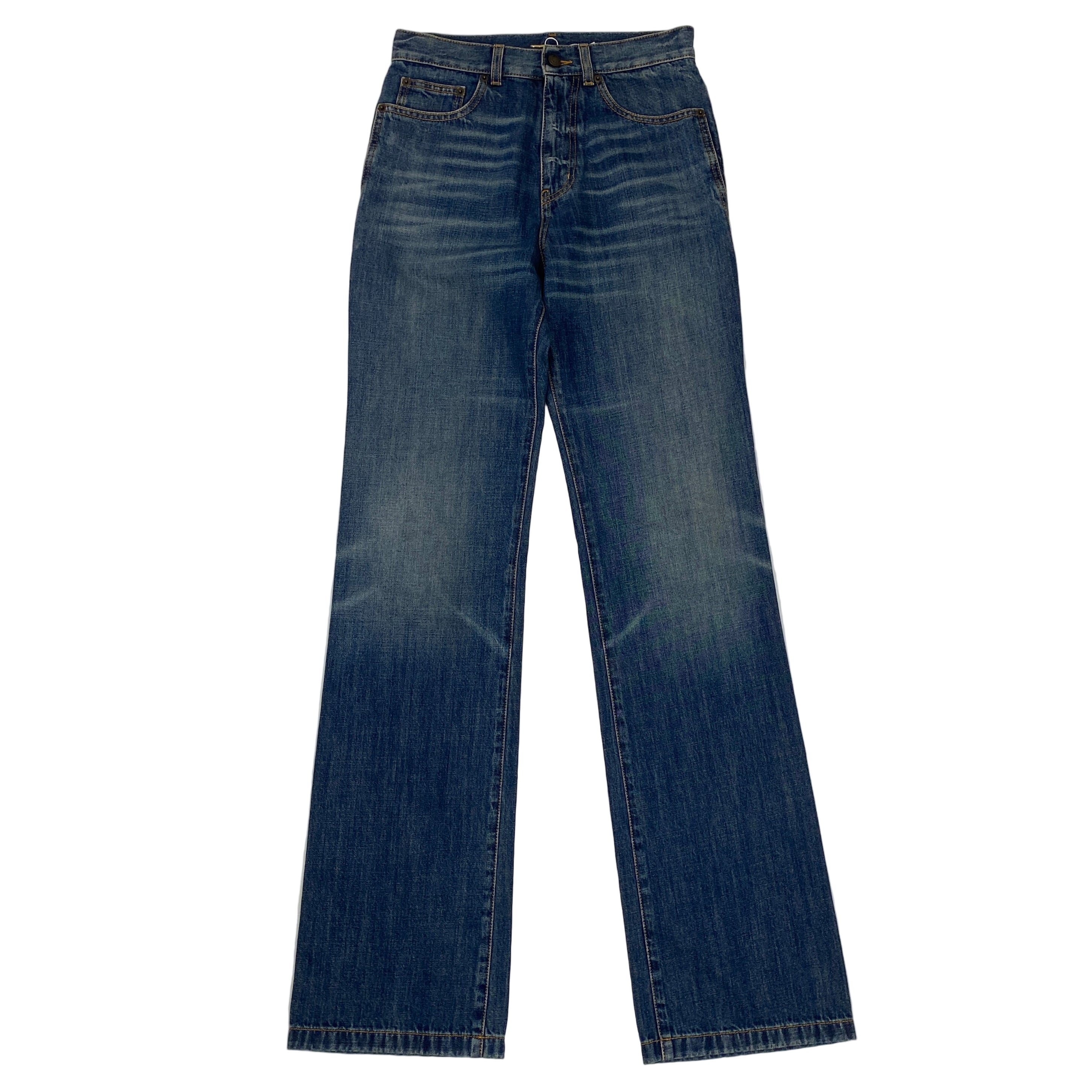 Saint Laurent New £790 Vintaged Blue Denim Wide Leg Jeans 28