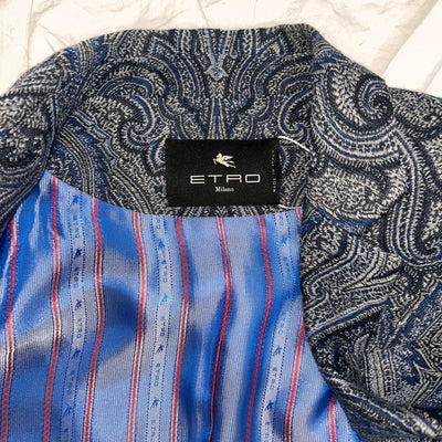 Etro £1400 Blue & Grey Paisley Brocade Blazer S