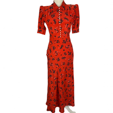 Alessandra Rich Brand New £1710 Red Floral Silk Maxi Dress XXS