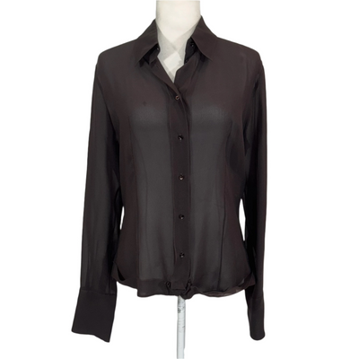 Christian Dior New Chocolate Silk Chiffon Shirt L