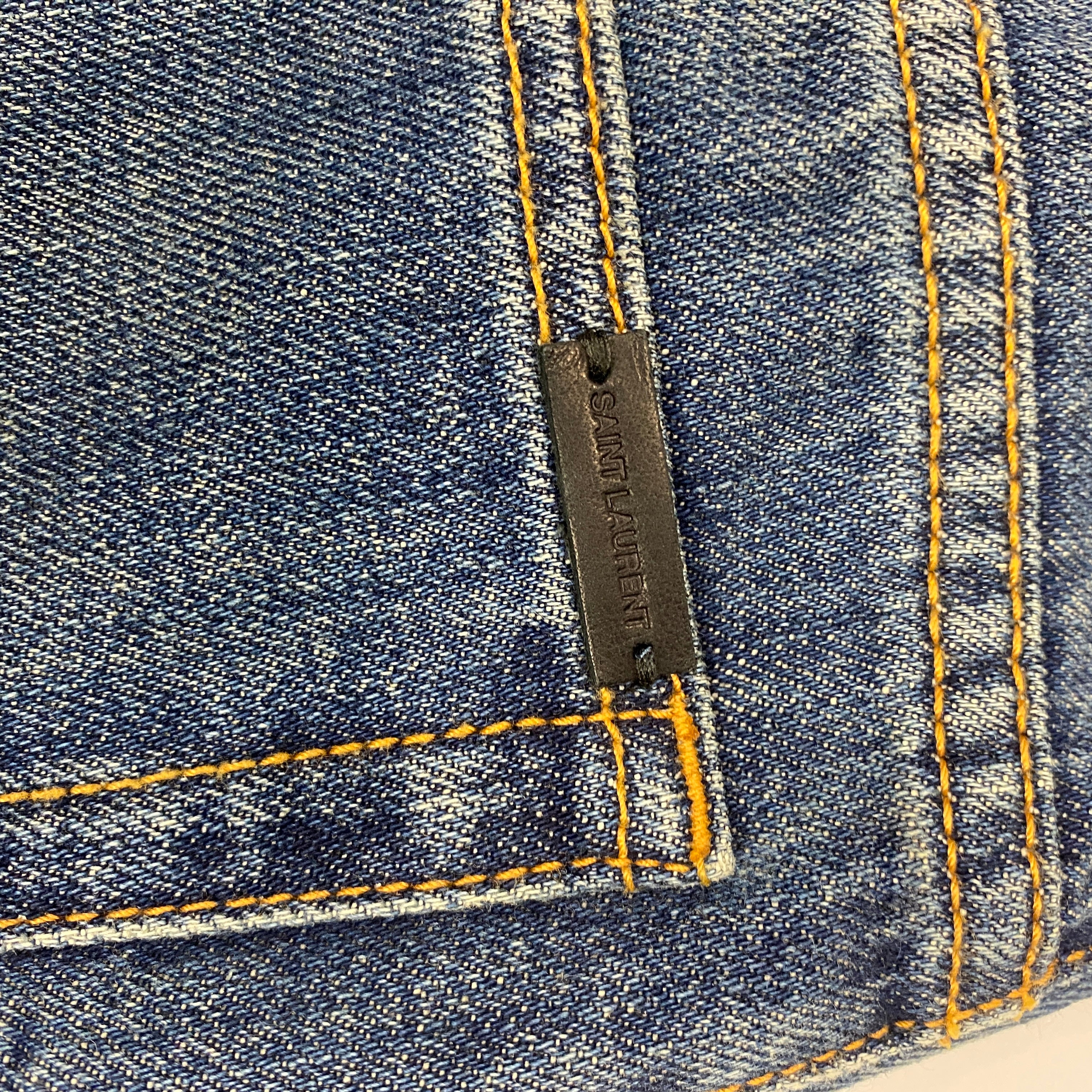 Saint Laurent New £790 Vintaged Blue Denim Wide Leg Jeans 28