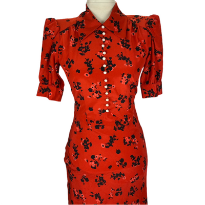 Alessandra Rich Brand New £1710 Red Floral Silk Maxi Dress XXS