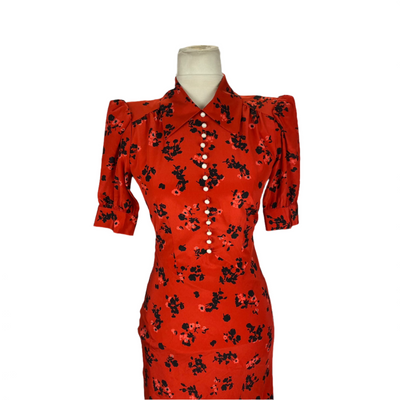 Alessandra Rich Brand New £1710 Red Floral Silk Maxi Dress XXS