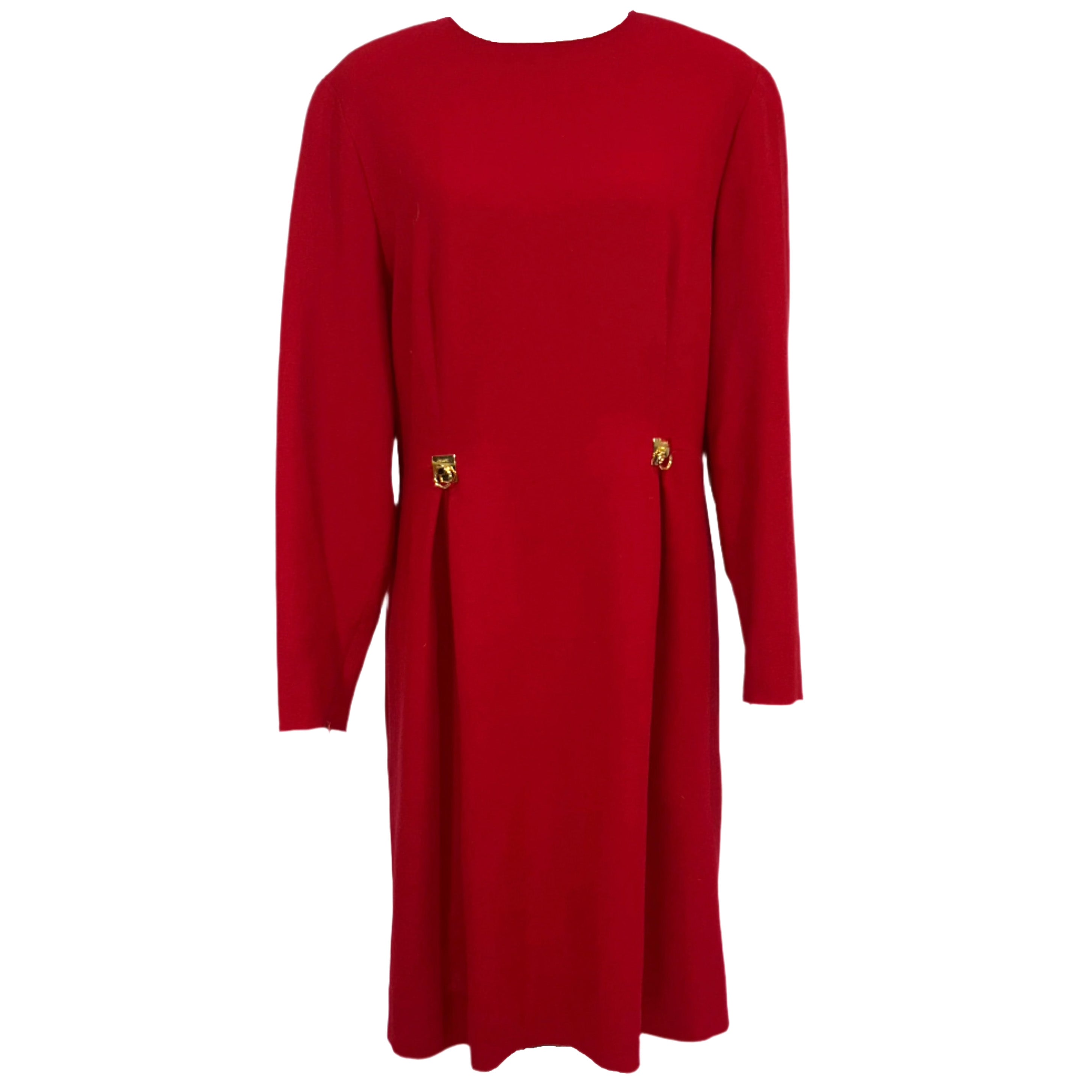 Celine Vintage Ruby Wool Crepe Fitted Dress L/XL