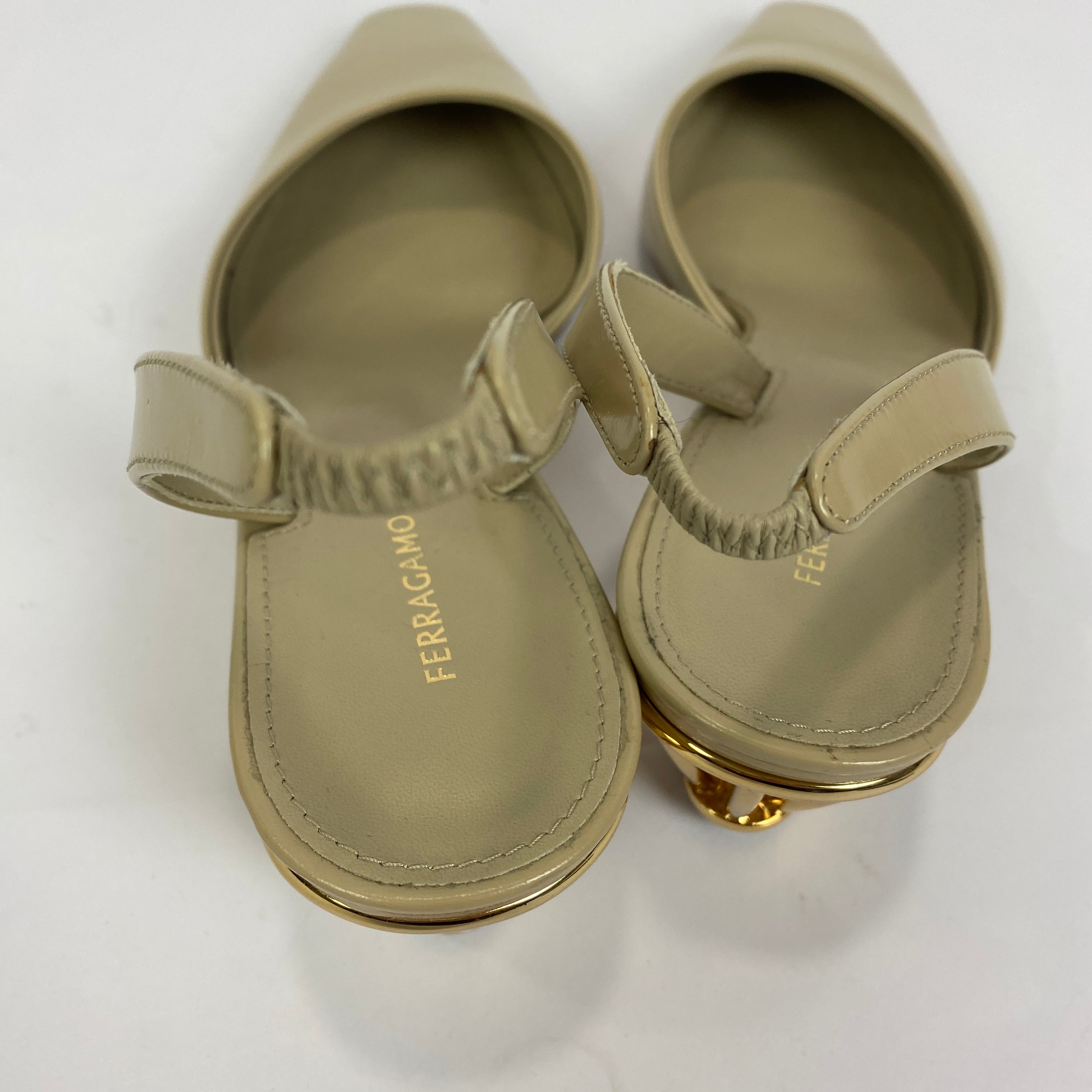 Ferragamo £755 Deep Cream Cage Slingback Heels 38