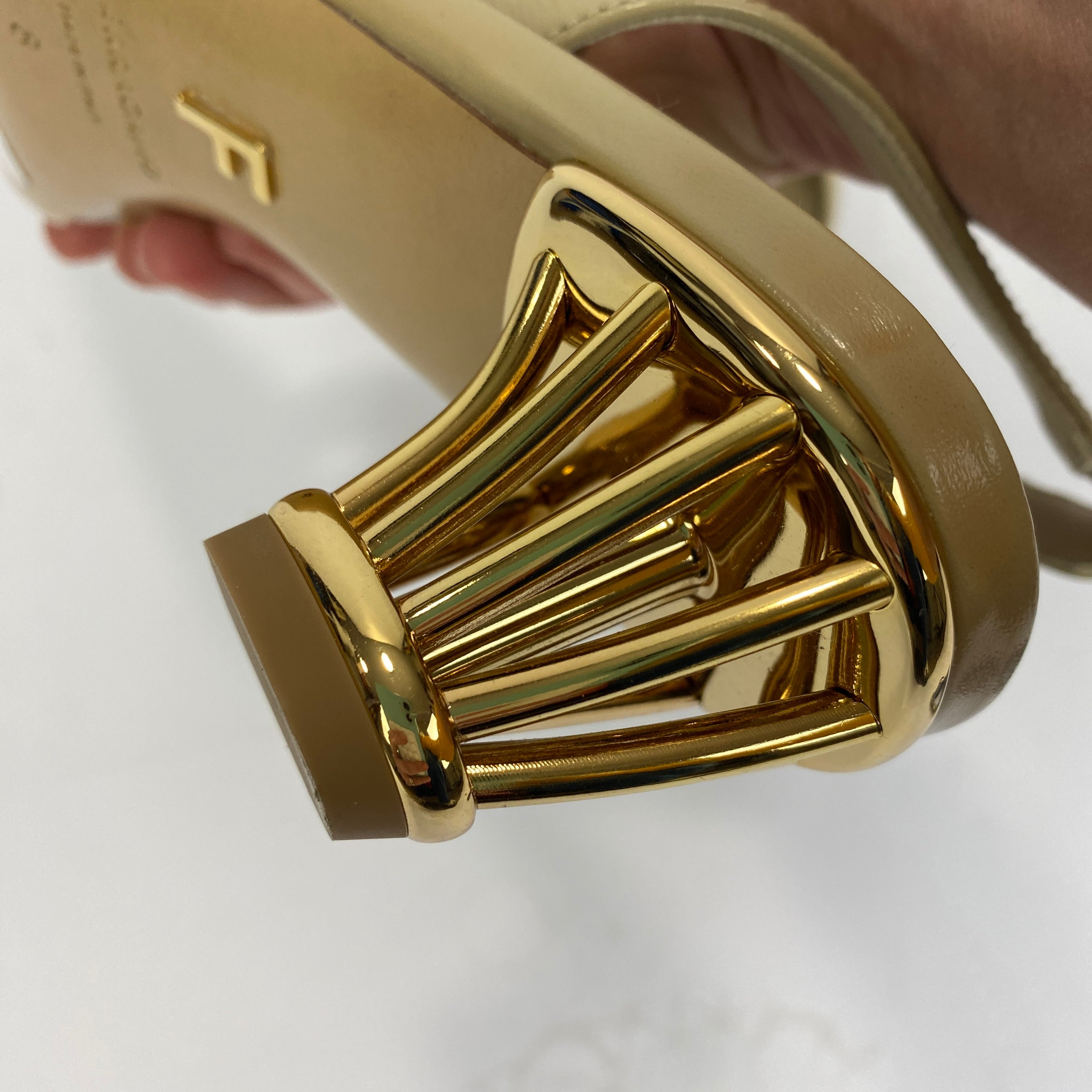 Ferragamo £755 Deep Cream Cage Slingback Heels 38