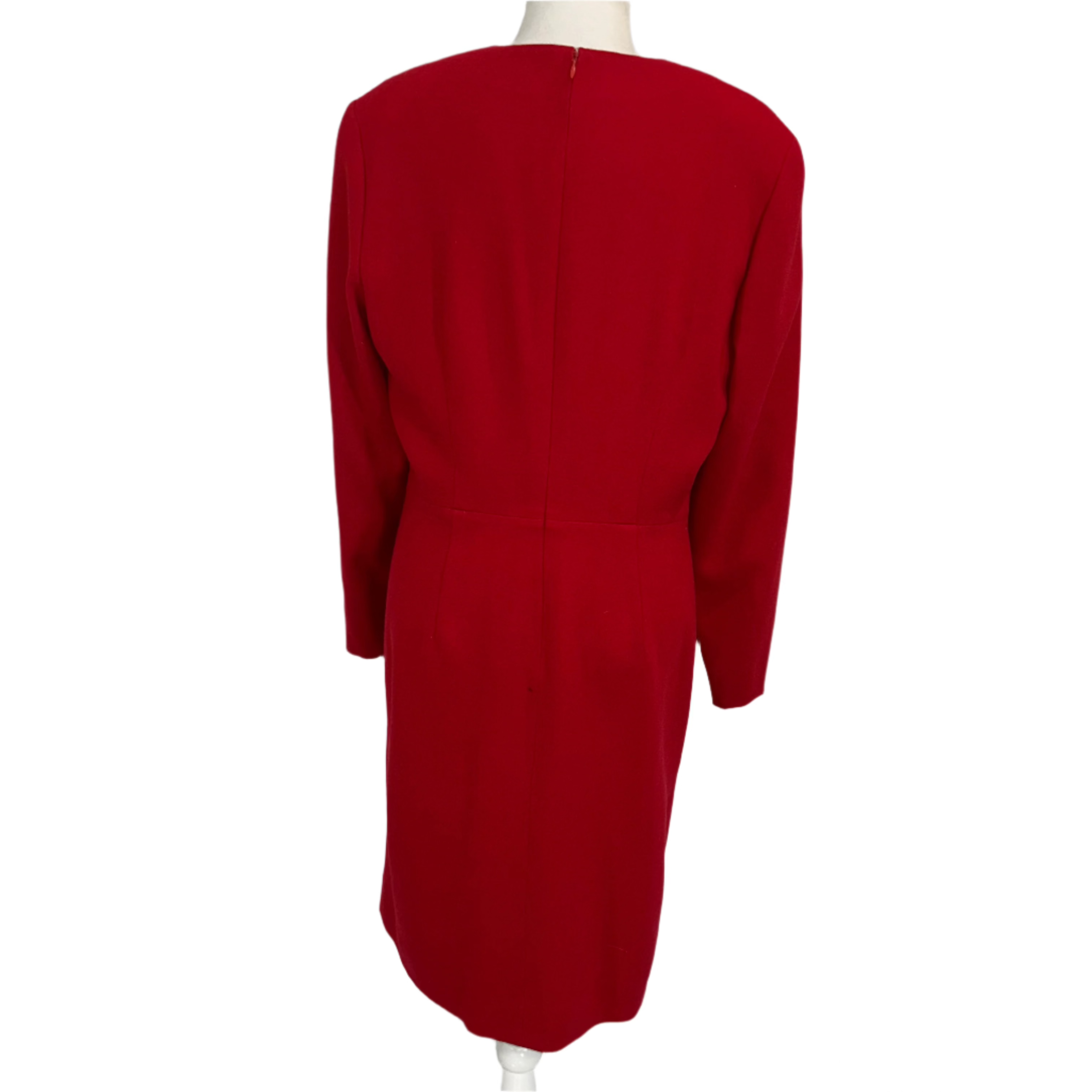 Celine Vintage Ruby Wool Crepe Fitted Dress L/XL