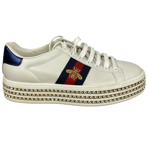 Gucci White Leather Ace Crystal Trainers 37/37.5/38