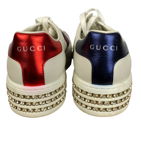 Gucci White Leather Ace Crystal Trainers 37/37.5/38