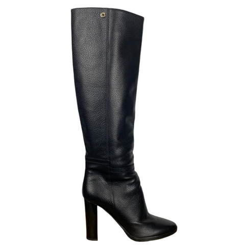 Jimmy Choo £1225 Black Pebbled Leather Knee Boots 38