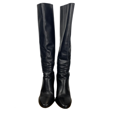 Jimmy Choo £1225 Black Pebbled Leather Knee Boots 38